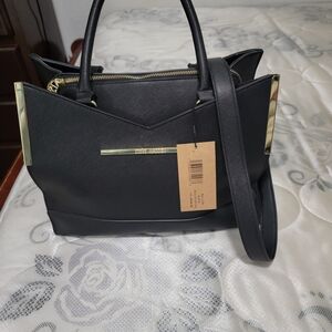 Steve Madden Black Satchel with Gold Accents